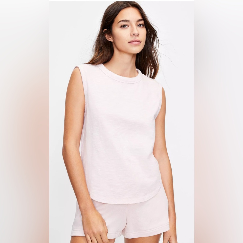 •LOU & GRAY•PASTEL ORANGE/PINK SOFTSERVE SLUB SHIRTTAIL HI-NECK TANK TOP SIZE XS